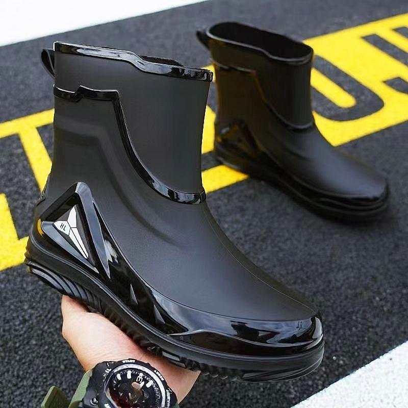 Fashion Short-tube Waterproof Shoes Men's Rain Boots Low-cut Warm Work Rubber Shoes Non-slip Fishing Kitchen Rain Boots Men