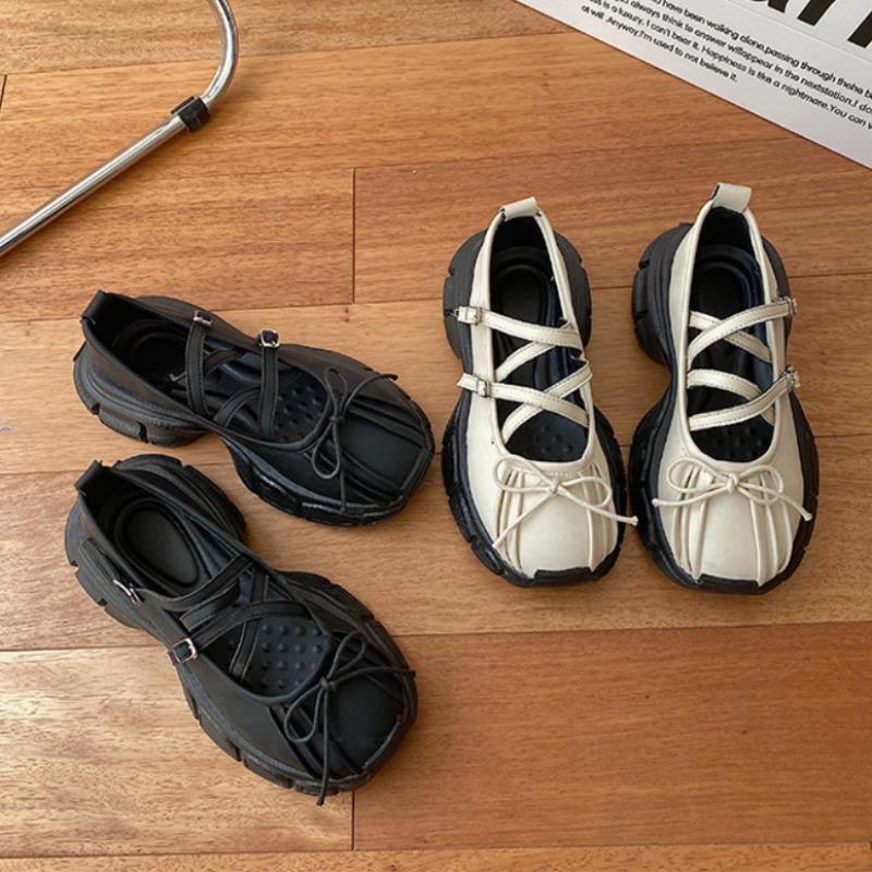 Designer Chunky Women Mary Jane Shoes Autumn Fashion Shallow Butterfly-knot Platform Flat Shoes Ladies Casual Outdoor Shoes