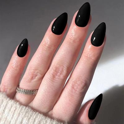2Nagel Patch Kurzer Mandel Nagel Patch Tragbarer Nagel Abnehmbar Einfarbig Schwarz Nagel Patch 30 Stück