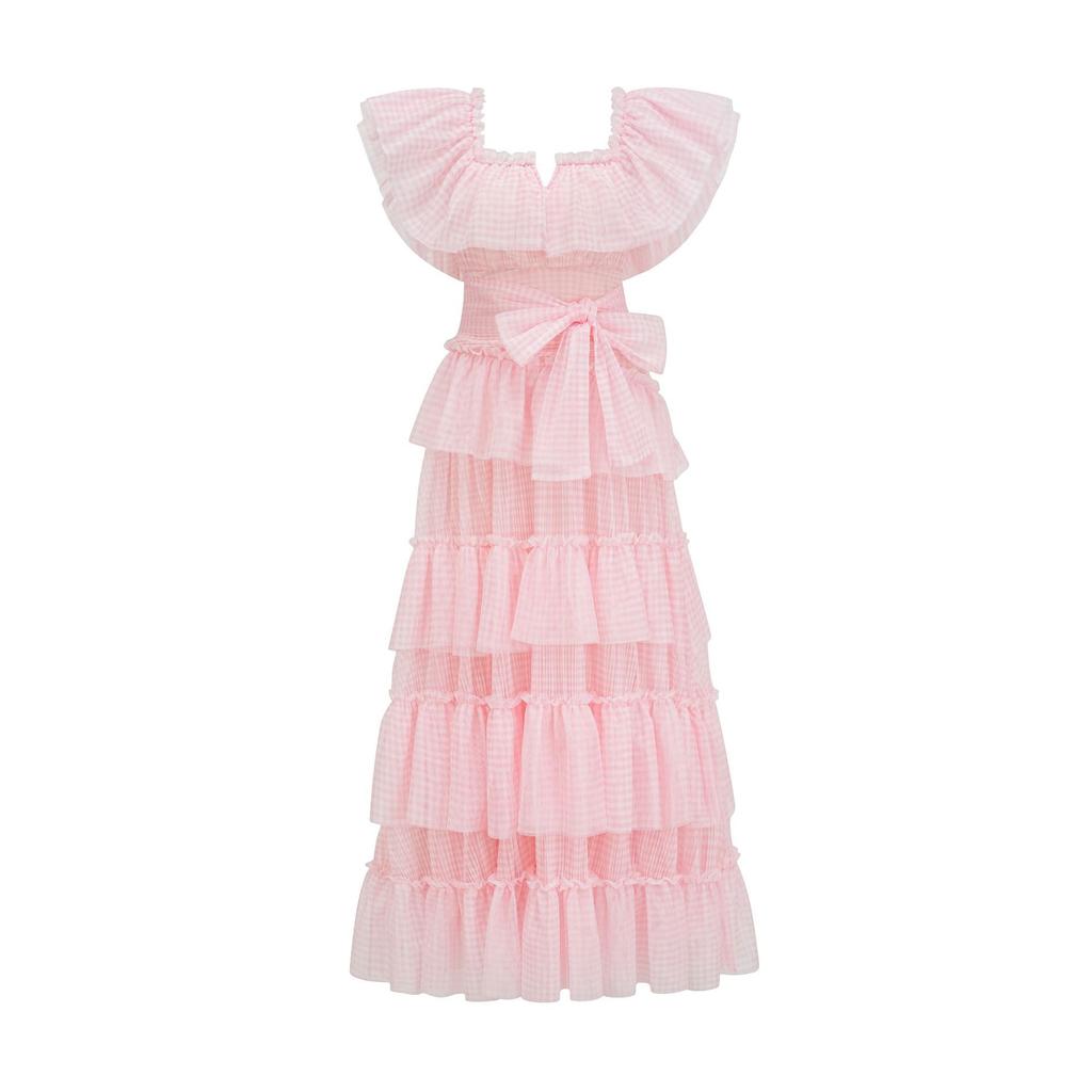 New Sweet Women Clothing High Waist and Thin Ruffle Edge Canopy Skirt Party Gown Long Dress Dress