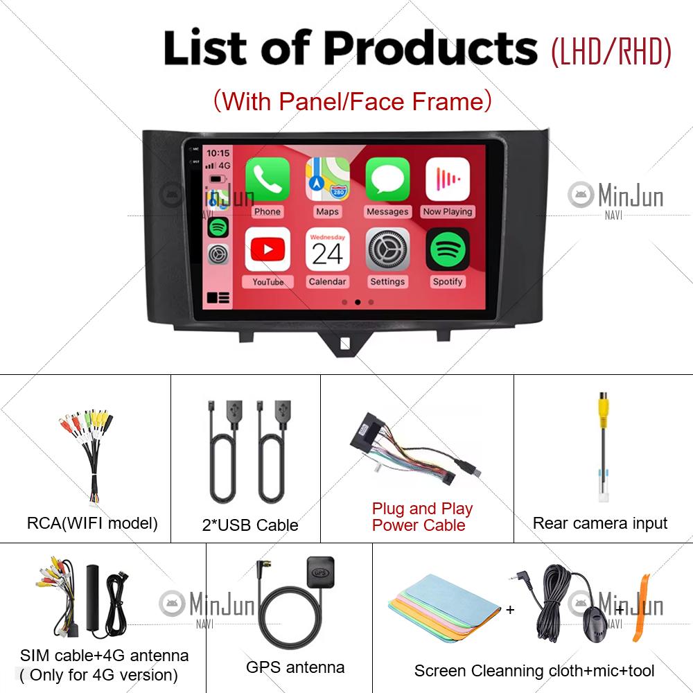 Carplay Android 14 System Car DVD Multimedia Player For Mercedes Benz Smart Fortwo 451 2011 2012 2013 2014 2015 WiFi Radio GPS
