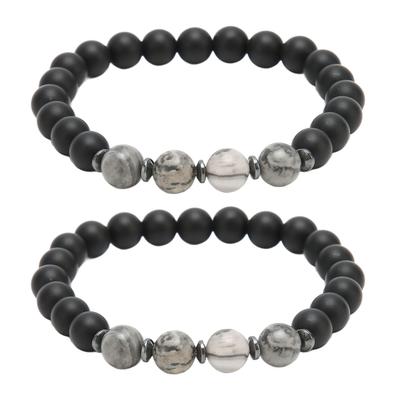 2pcs Men Women Fashionable Magnetic Bracelet Acupuncture Slimming Soreness Relief Stone Bead Magnet