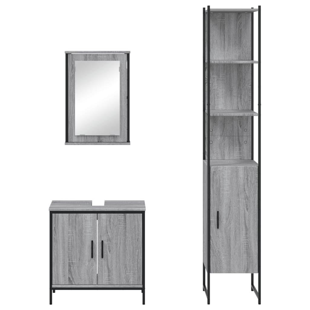 3 Piece Bathroom Furniture Set Gray Sonoma Particleboard