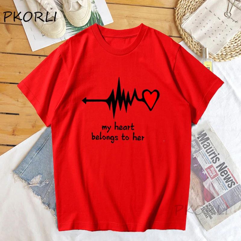 

My Heart Belongs To Him Her Heartbeat Couple T Shirt Women Unisex Valentines Day Tshirt Funny Family Matching Husband Wife TShirt 4XL