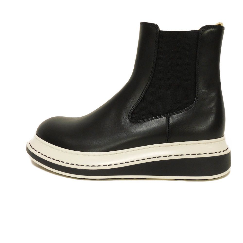 Used 12695 Chelsea Ankle Boots, L815S05X12, 7900, Size 37, Short Side Gore Calfskin, White Two-Tone, 9.4" Logo, Black,
