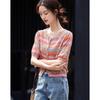 Demana Artistic Gradient Ribbed Knit Short Sleeve Cardigan