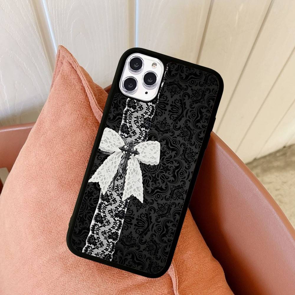 Black Lace Pattern Personalized Mobile Phone Case Wireless Charging PC+TPU For IPhone 11 12 13 14 15 16 17 Pro Max Plus Case iPhone 14