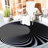 Optical Illusion Spiral Round Rug Black White Modern Art Flannel Floor Mat for Living Room Office Gaming Room Visual DepthDesign
