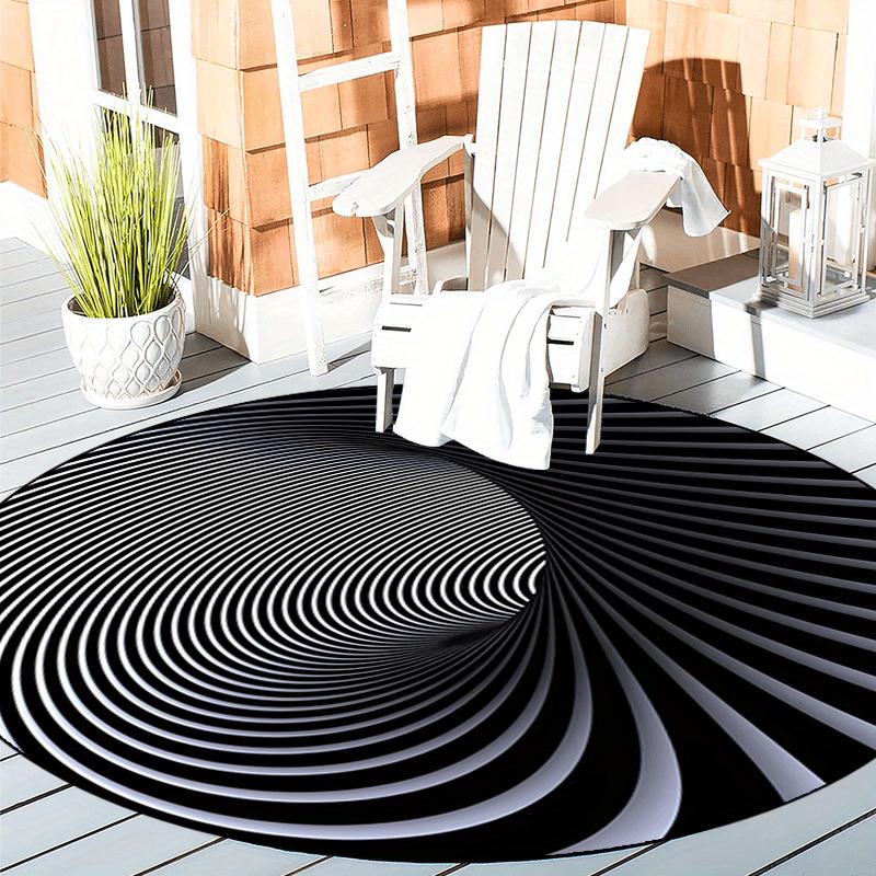 Optical Illusion Spiral Round Rug Black White Modern Art Flannel Floor Mat for Living Room Office Gaming Room Visual DepthDesign