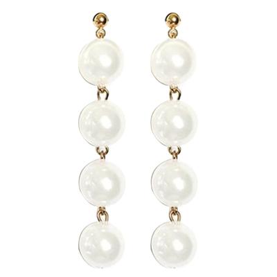 Elegant Women Party Big Faux Pearl Long Dangle Stud Earrings Valentine