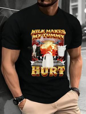 Neues FrühlingSommer HerrenDamen Milch macht mir Bauchweh Muster Bedrucktes Baumwolle Mode Lässig Kurzarm Rundhals T-Shirt