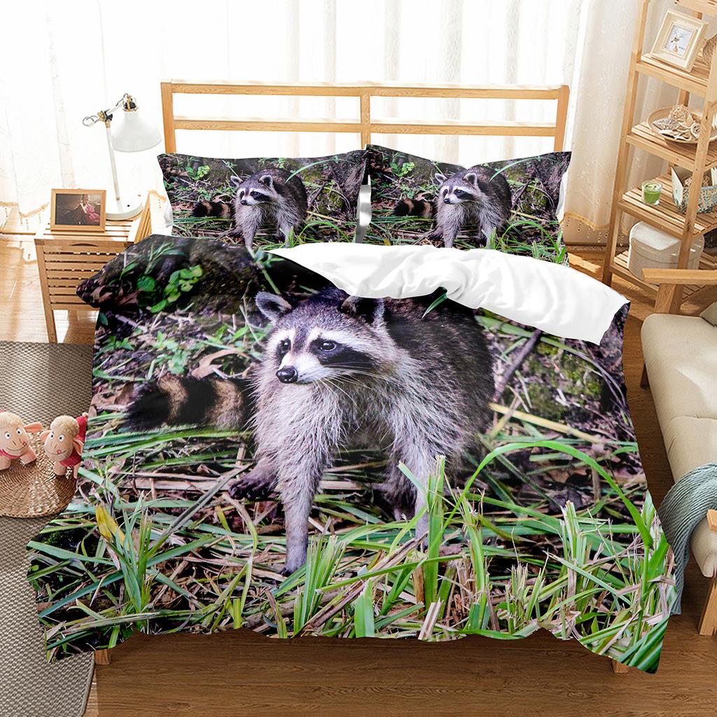 Waschbär Bettwäsche-Set Niedliche Wildtiere Polyester King Queen Size Bettwäsche Für Kinder Jungen Mädchen Mit Kissenbezug