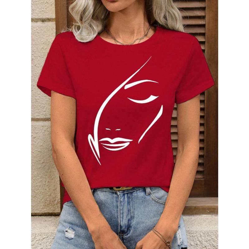 

Летний топ с круглым вырезом и принтом с 3D-изображением лица, модная повседневная женская футболка с коротким рукавом XL
