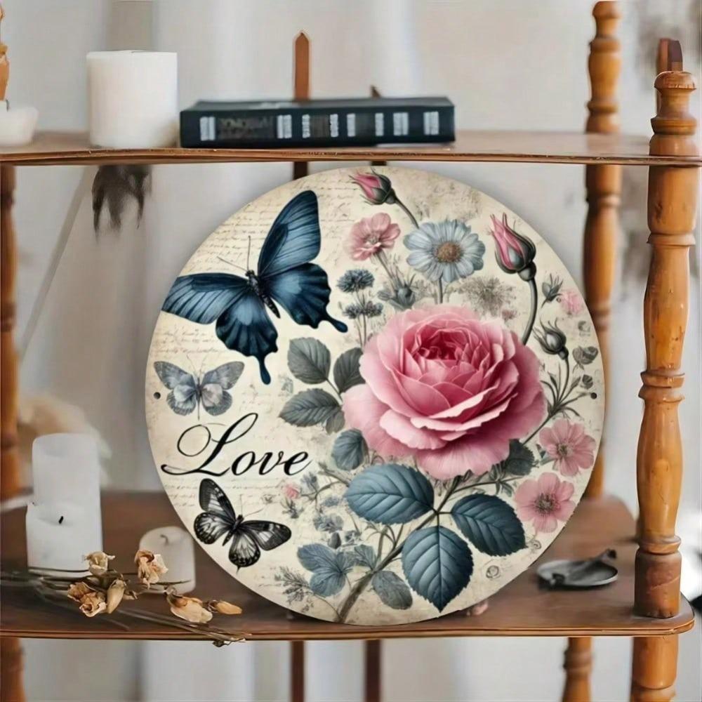 Vintage Butterfly Floral Iron Wall Art Metal Sign Home Decor Gift