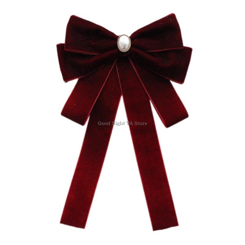 Luxurious Velvets Bows Tie For Women Sparkling Crystal Pearls Pre Tied Bows Clip