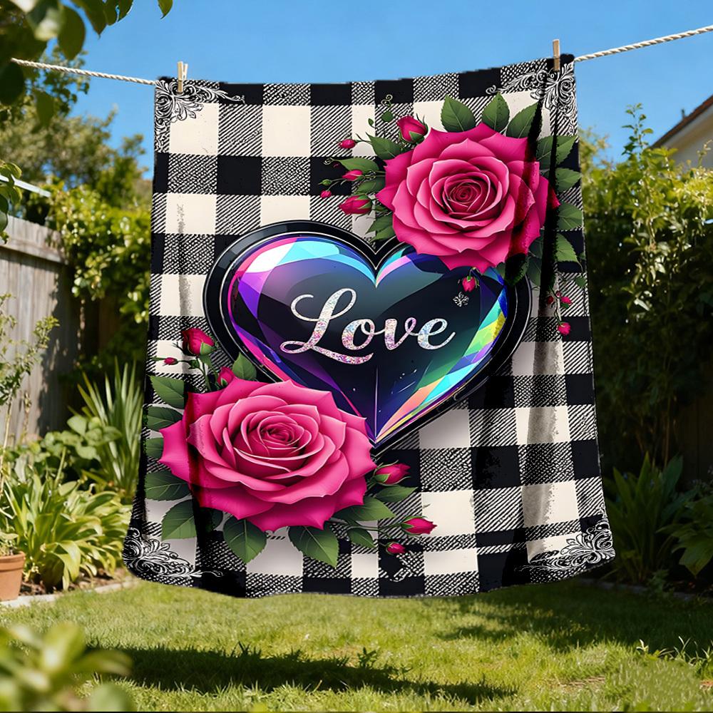 1 Stück Liebe Rosen Outdoor-Decke - Weiches Flanell Gemütlich für Reisen & Camping - Ganzjahres Warme Bettdecke, Maschinenwaschbar yy251229110