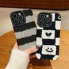 Vertical Grain Leather Shell Cute Love Printed Cover Patterned Soft Silicone Case with Camera Lens Full Protection for iPhone