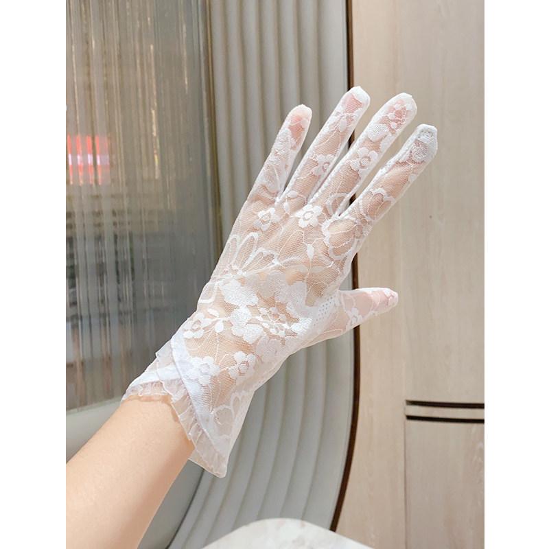 Guanti Protettivi Solari da Donna in Seta di Ghiaccio - Antiscivolo, Compatibili con Touchscreen, Traspiranti, con Pizzo, Alta Elasticità per Ciclismo e Guida