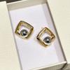 New earrings, cold wind, round ball beads, two-color splicing studs, geometric square fashion women's earrings