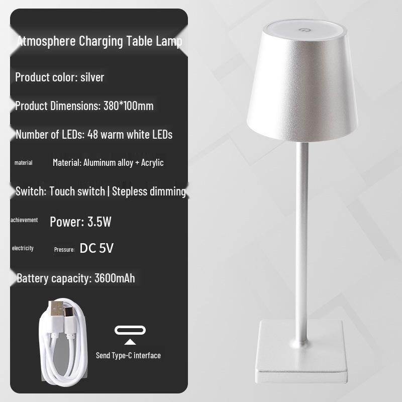 Rechargeable Touch Dimming Table Lamp - Decorative for Dining, Cafe & Bedside Night Light.