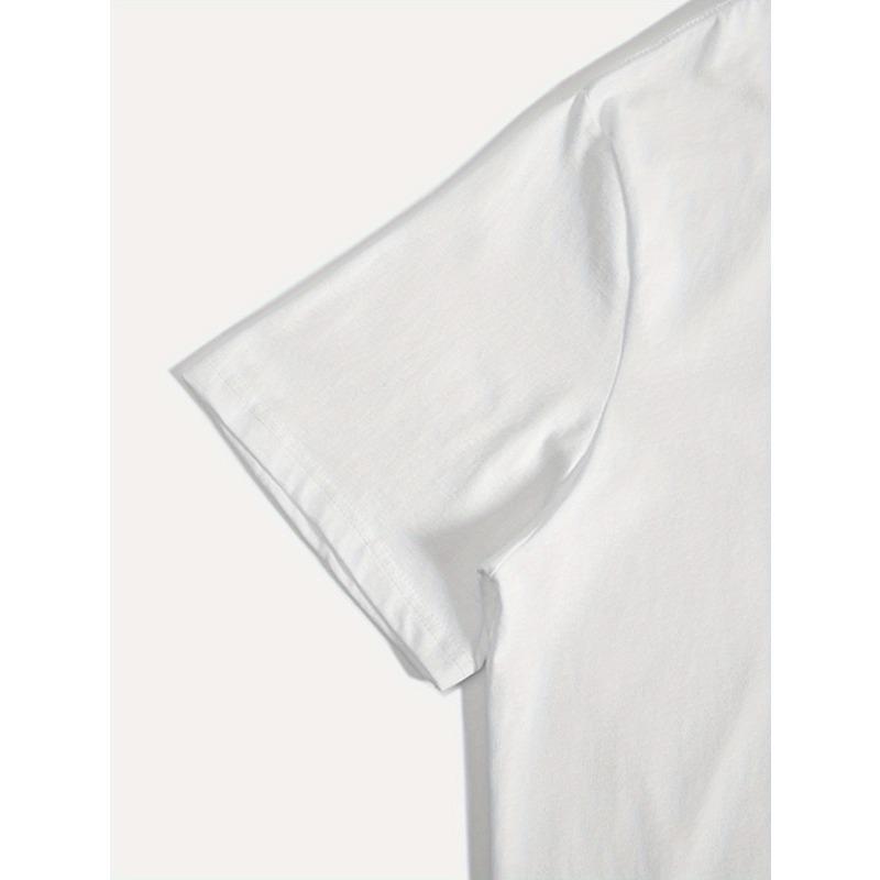 European Sizes White T-shirt with Cartoon Image, Men's New Summer Casual Crew Neck Short Sleeve T-shirt