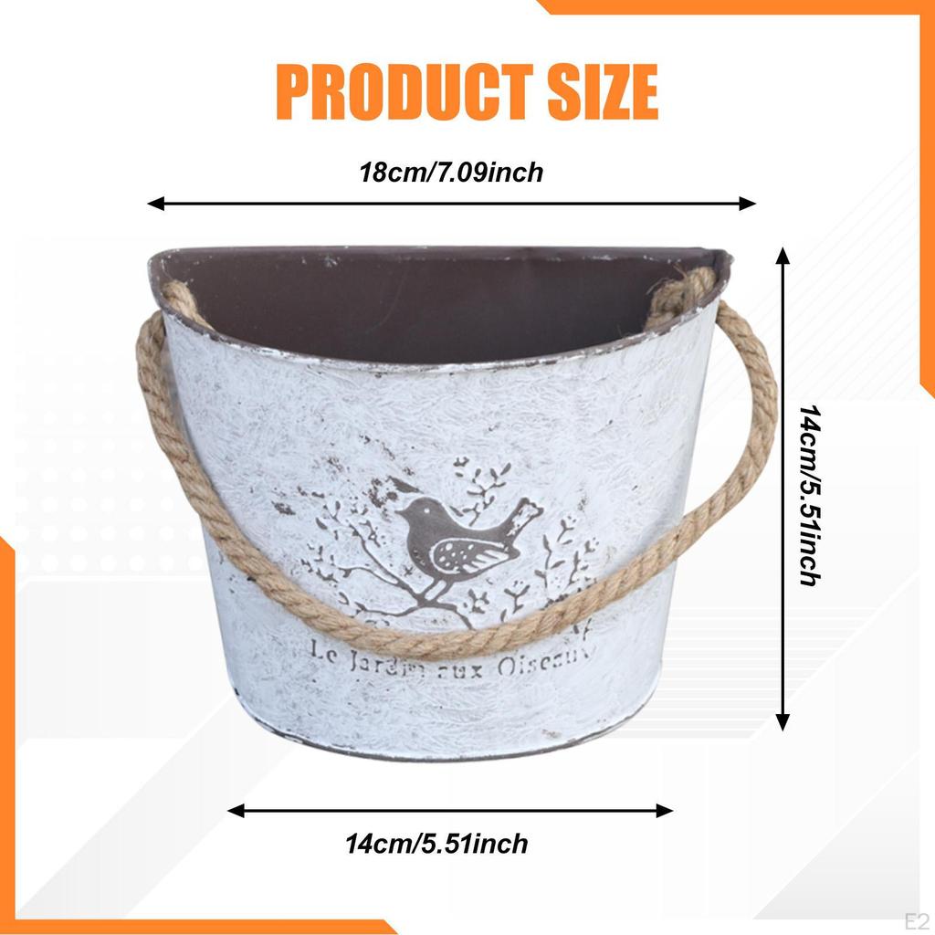 Hanging Flower Pot, Planter Metal Bucket Rustic Plant Flowerpot for Entryway,