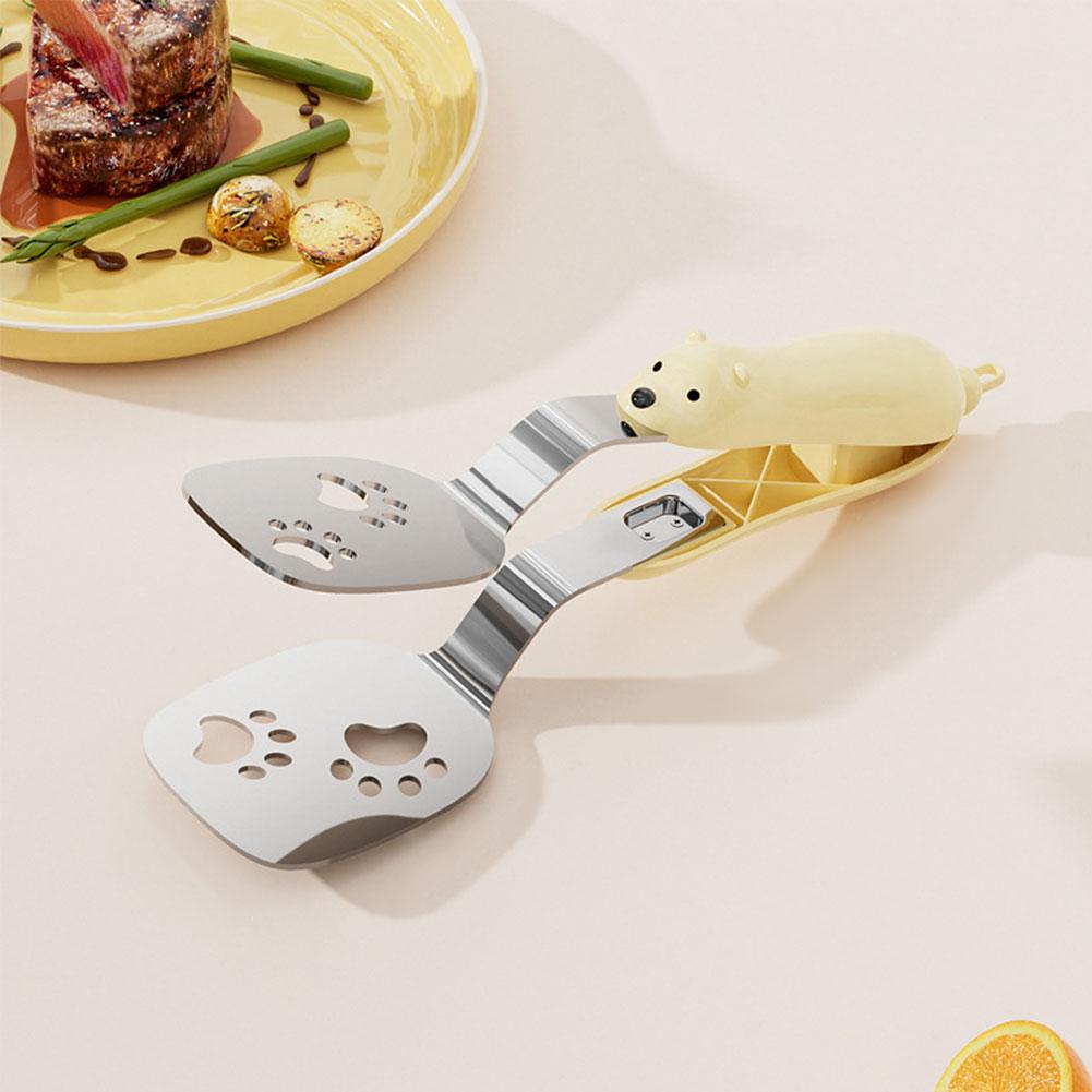 304 Stainless Steel Fish Turner Cartoon Bear Food Tongs Extendable Locking Pan-fried Fish Cake Anti-Slip Stainless Steel Clamps