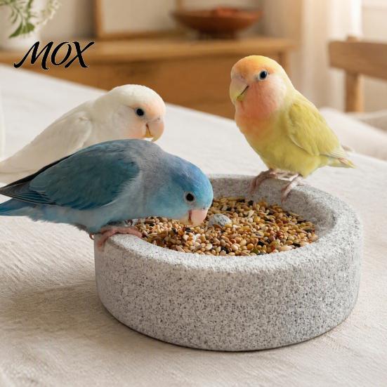 Kleine Papageien Futterstation Bimsstein Schale, Auslaufsichere Vogelwasser Schale mit Gewicht Käfig Futter Napf für Wellensittiche Nymphensittiche Sauber