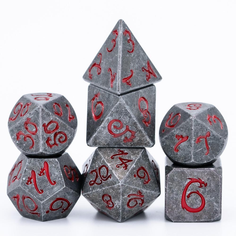 Cusdie Metal D&D Dice with Dragon Font 7Pcs DND Polyhedral Dice Set for Role Playing Game Tabletop Pathfinder Board Games