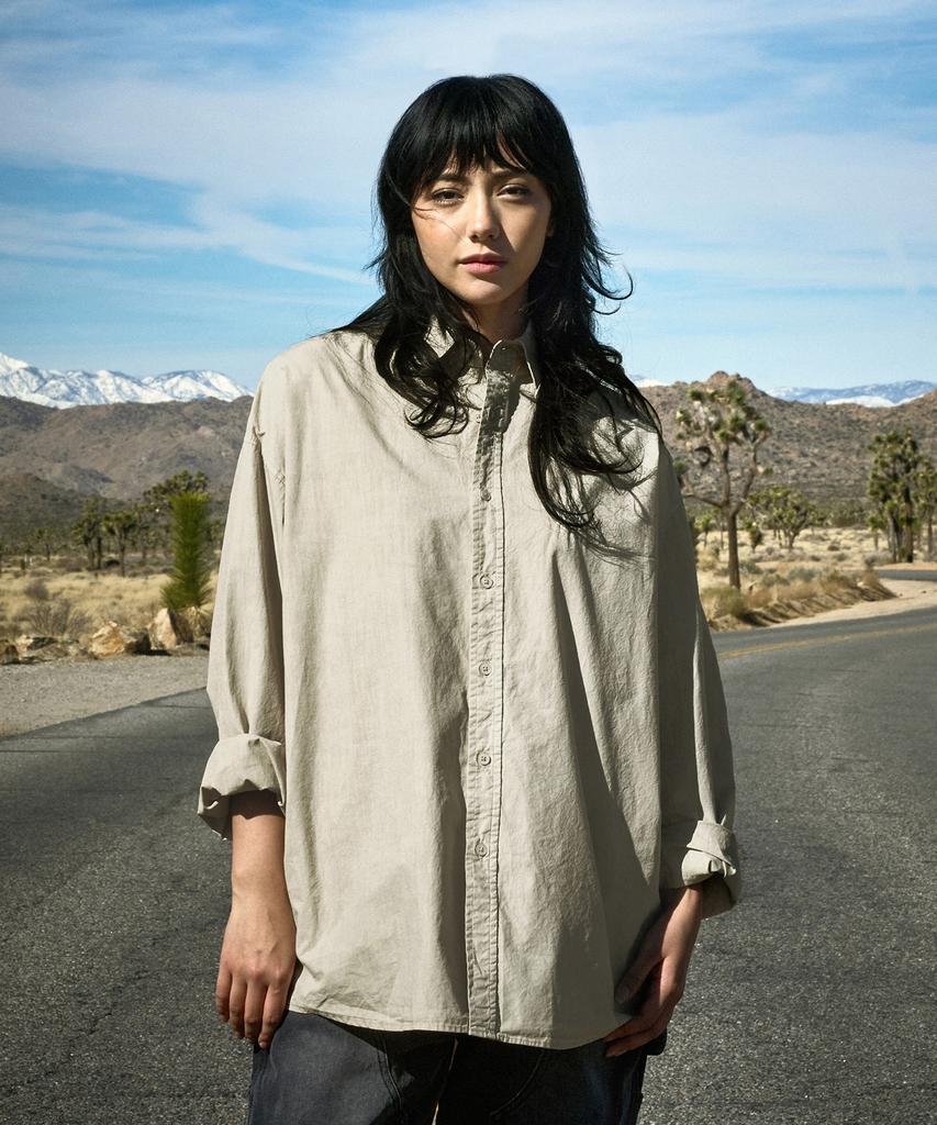 Peullukeu Slam Logo Pigment Washed Shirt Beige Fls207