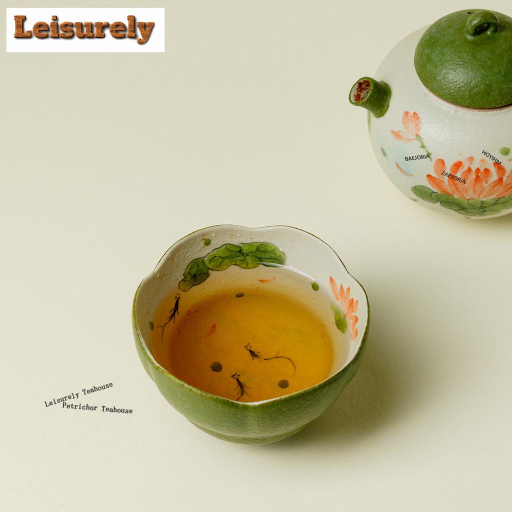 111ml Hand-painted Lotus Fish Teacup Antique Tea Bowl Sample Tea Cup Tea-tasting Fragrance Cup Jianzhan Master Cups Teaware