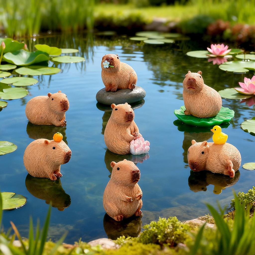 Simulation 7pcs/Set Capybara Figure Toy Mini Figurine Desktop Decoration Model Ornaments Doll Garden Home Desktop Decoration