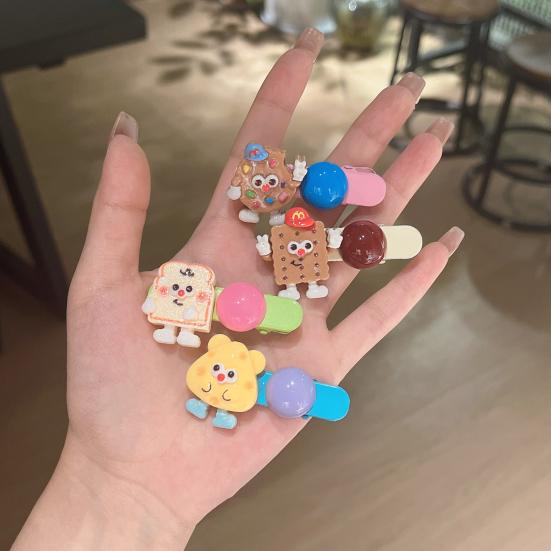 Girl Hair Pin Cartoon Cheese Biscuit-Themed Hair Clips Bright Color Non-Slip Bangs