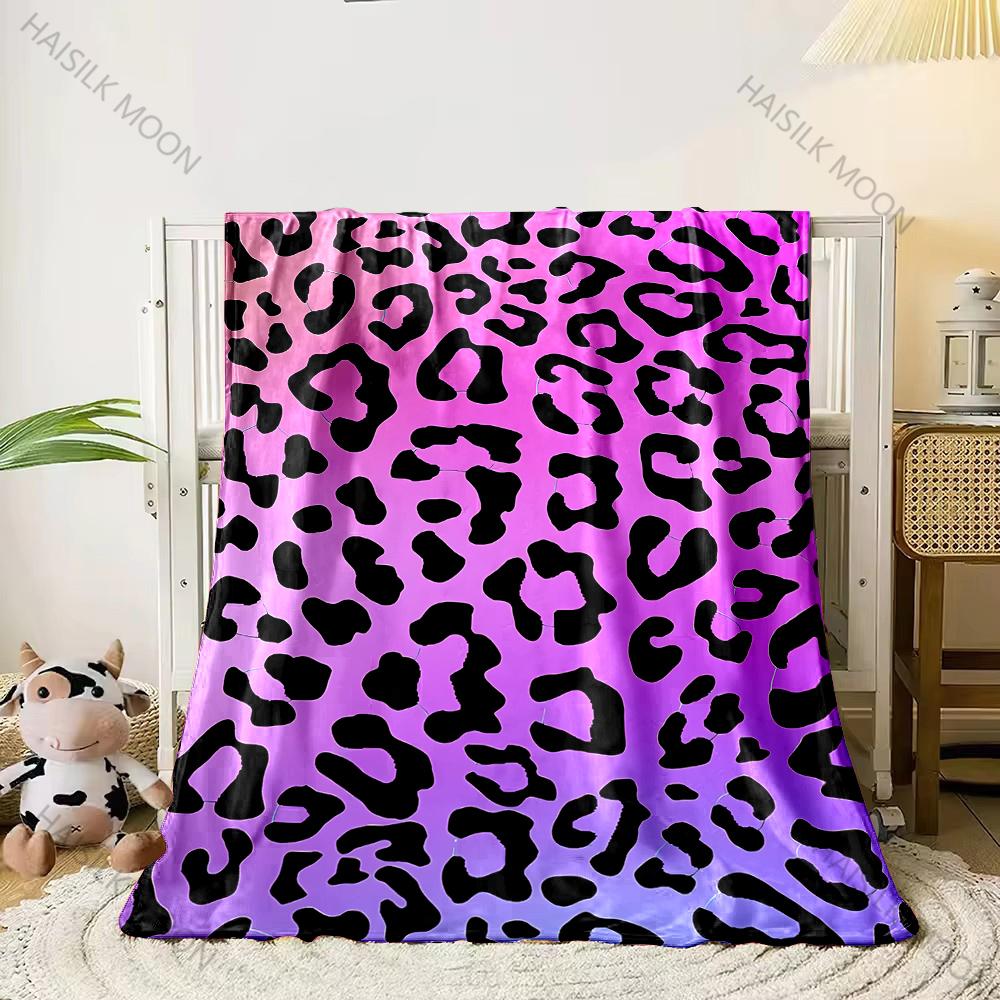 3D Colorful Leopard Theme Print Flannel Blanket Children's Air Conditioning Blanket Lunch Blanket for Daughter Girlfriend Gifts