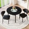 Juego de mesa redonda minimalista (con 2 sillones negros de material PU y respaldo curvo de confort), con 100 cm de diámetro en aspecto de madera negra.