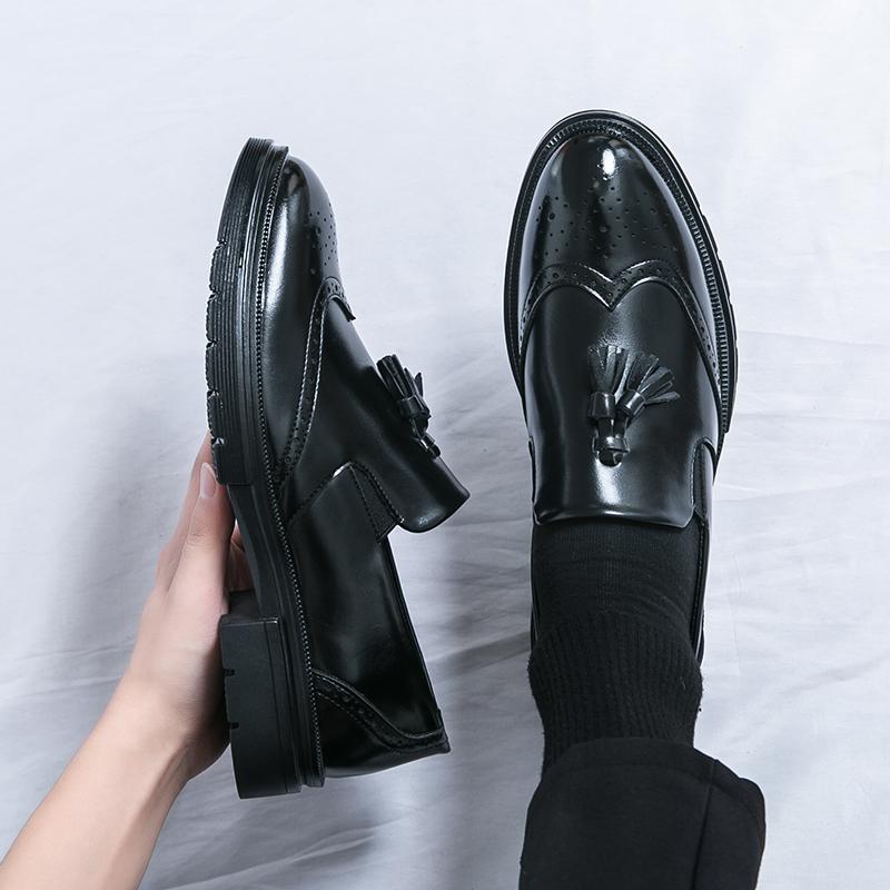 High Quality Social Leather Shoes For Men British Tassels Formal Leather Men'S Wedding Business Dress Leather Brogues Shoes Man