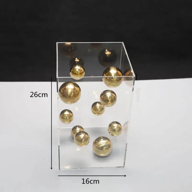 Abstract Art Metal Ball, Square Transparent Acrylic Container Box, Desktop Decoration Model, Home Decoration Crafts, Gifts