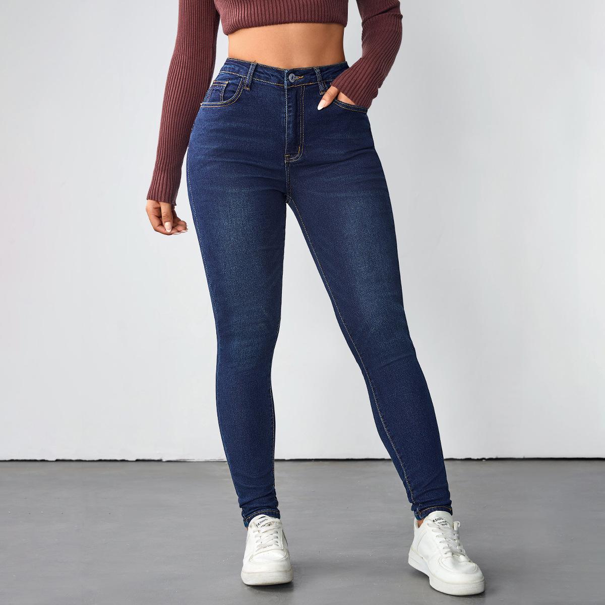 

Новые женские скинни-джинсы с высокой талией, сексуальные джинсы-карандаш с эффектом push-up для стритстайла, модные сужающиеся джинсовые брюки XS синий