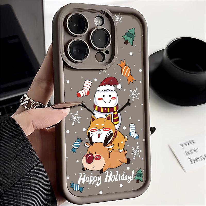

Чехол с рисунком рождественского лося и снеговика для iPhone 16 Pro 15 14 Plus 13 12 11 Pro Max Xr Xs X 8 7, защита линз, мягкий ударопрочный однотонный чехол из ТПУ iPhone 16 Pro Max