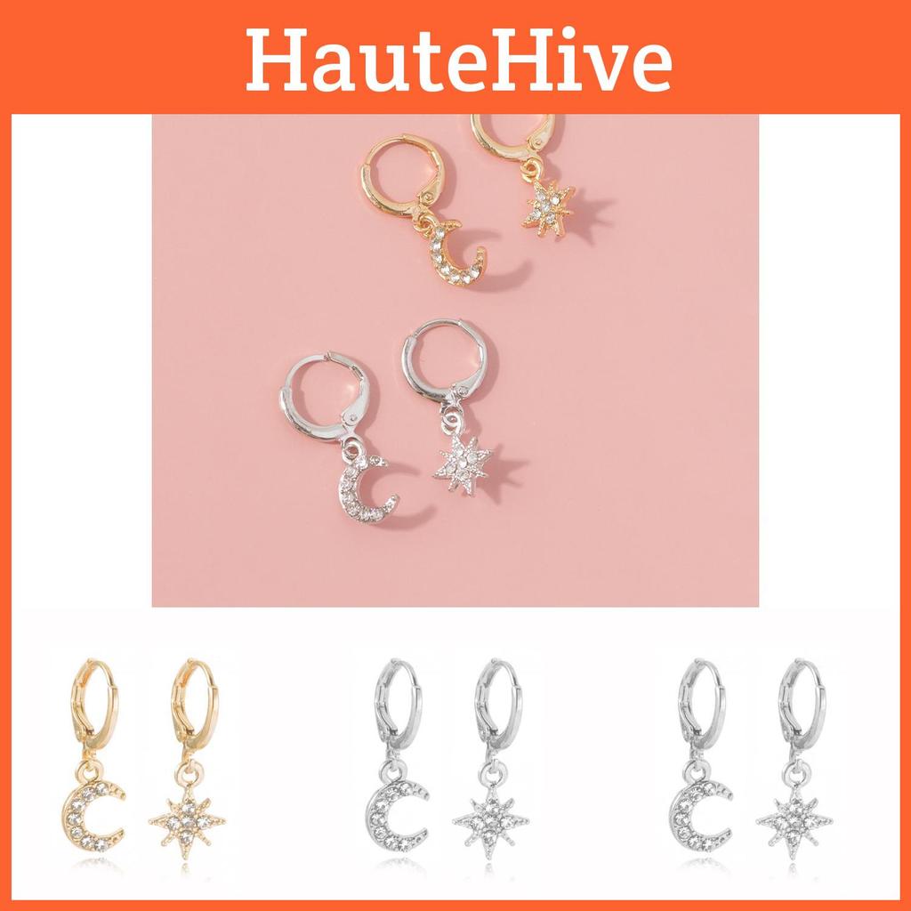 Chic Gold And Silver Alloy Moon And Star Earrings Perfect For Gifting And Special Events