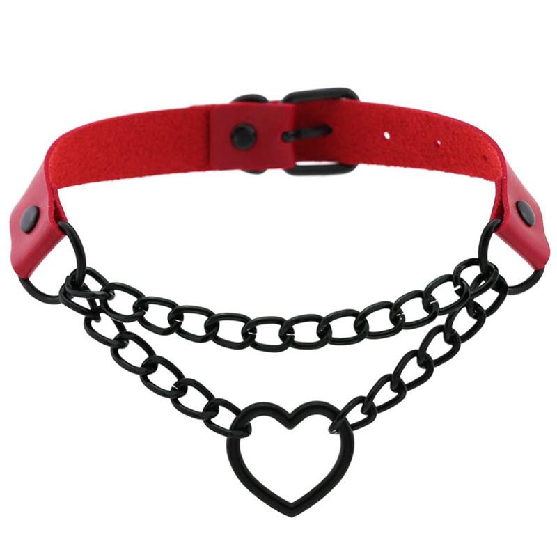 Punk Cosplay PU Kragen Rote Halskette Halsband Schwarz Ketten Maid Frauen Gothic