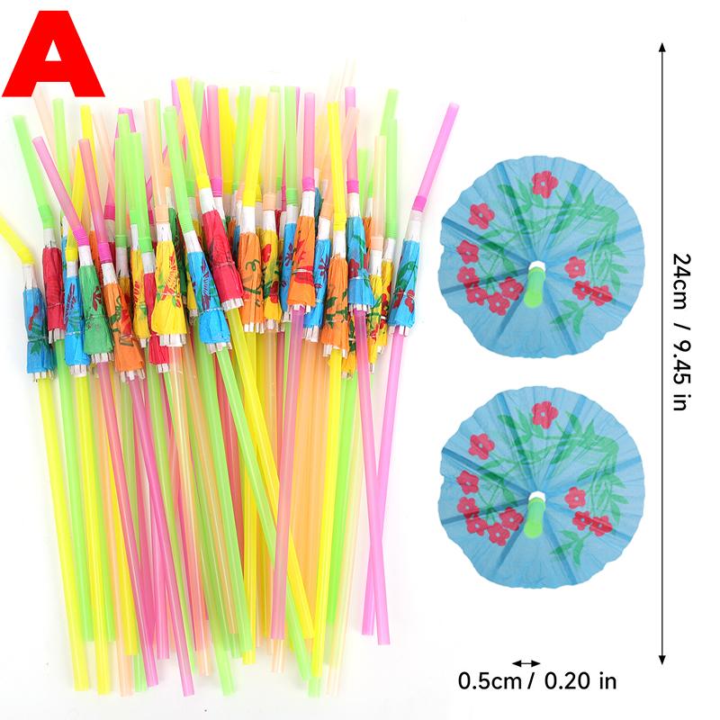 Wholesale Disposable Umbrella Straws Hawaiian Juice Cocktail Drinking Straw Wedding Birthday Party Color Tropical Decor Supplies