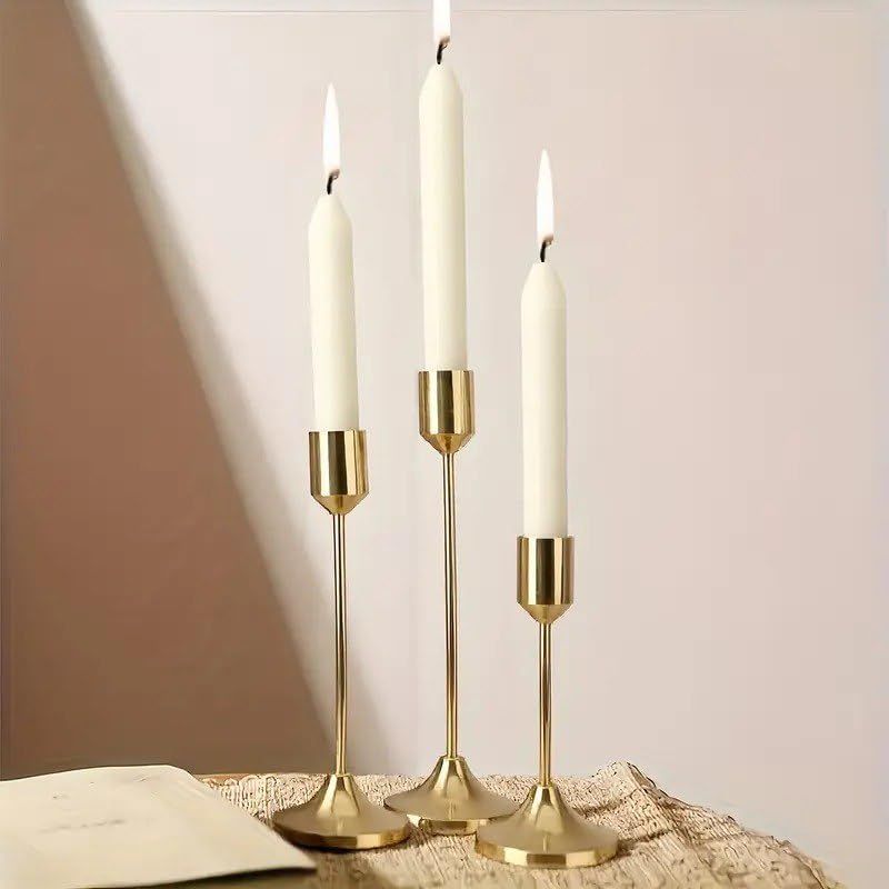 Vintage Brass Gold Candlestick Holder Set of 3 | Tall Elegant Taper Candle Stands, Decorative