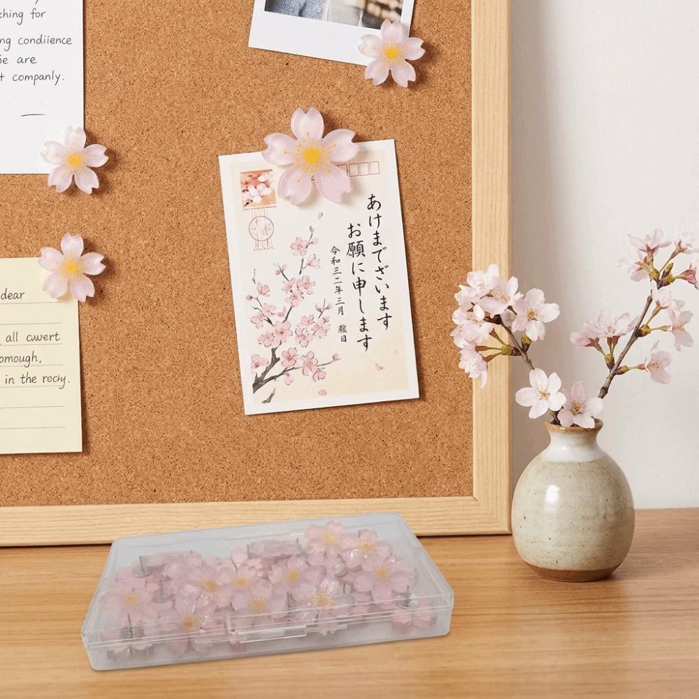 20/30pcs Durable Resin Flower Push Pins Cherry Blossom Shaped Decorative Thumbtacks Photo Wall