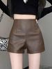 2026 Women's PU Leather High-Waisted A-Line Shorts - Slim Fit, Black, Autumn/Winter Korean Style