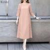 ZANZEA Women Casual Round Neck 3/4 Sleeve Casual Lace Patchwork Dress
