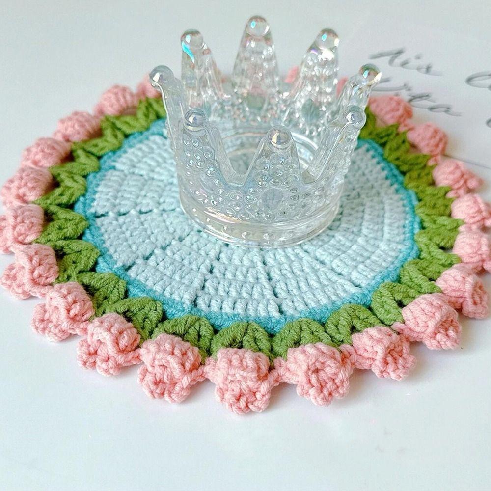 

Fashion Rose Bouquet Coasters Hand-knitted Insulation Pads Woven Cup Pads Wedding Kitchen Style 5