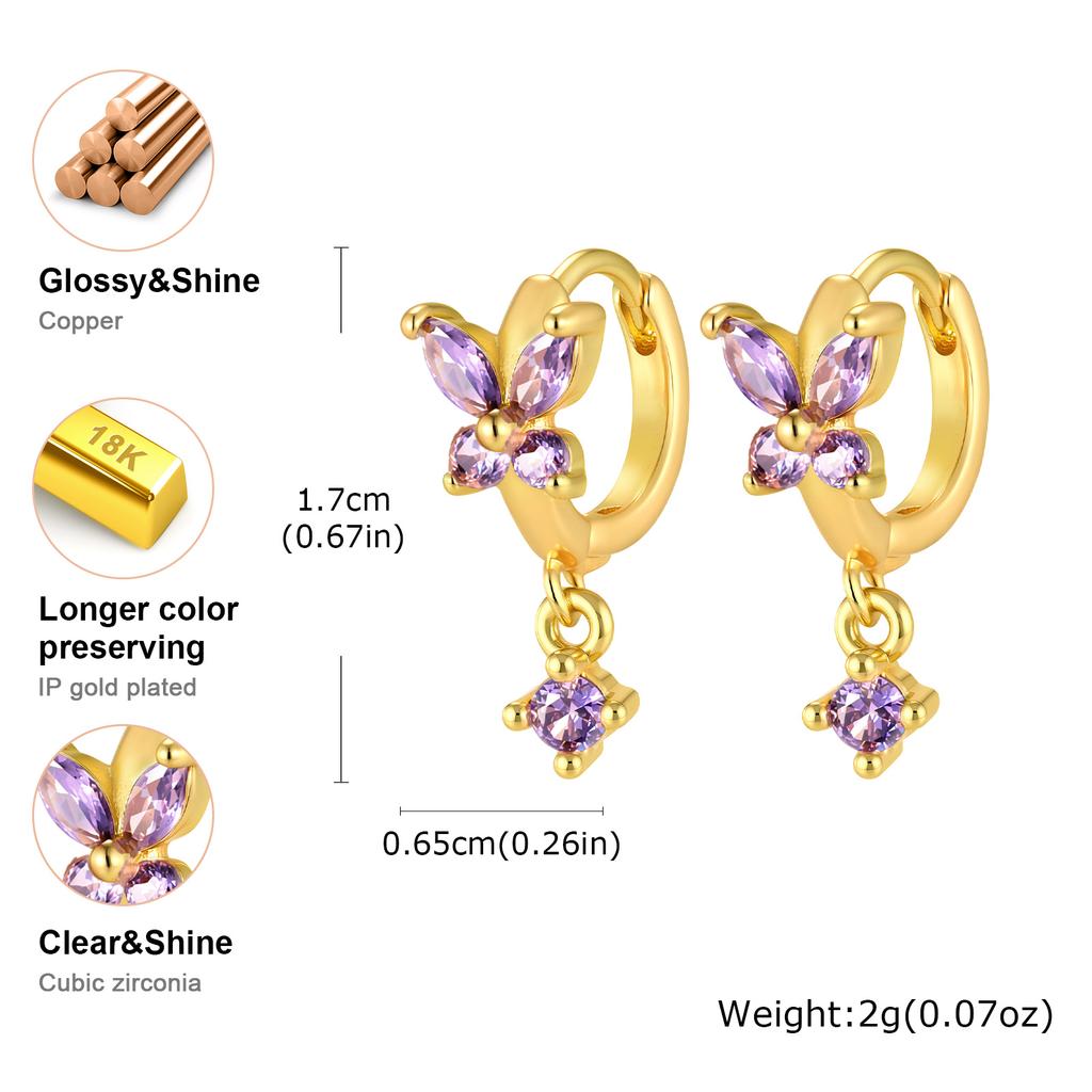 Colorful Zircon Pendant Butterfly Hoop Earring For Women, Fashion Elegant Women CZ Dangle Accessory