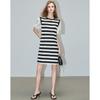 Demana Summer Lyocell Patchwork Striped Round Neck Lantern Sleeve Dress