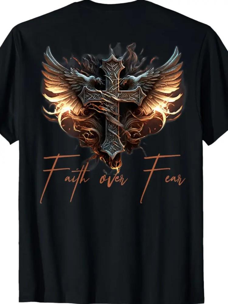 

Men039;s Faith Over Fear Graphic T-Shirt with Angel Wings amp; Cross DesignBlack A Unisex T-Shirt XXL
